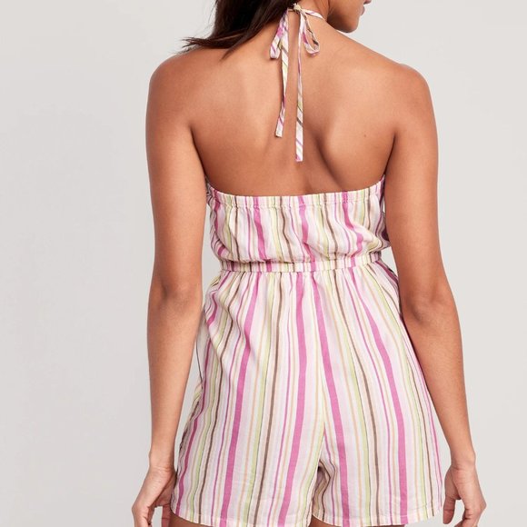 NWT Old Navy Striped O-Ring Halter Romper for Women -- 3.5-inch inseam - Picture 3 of 10
